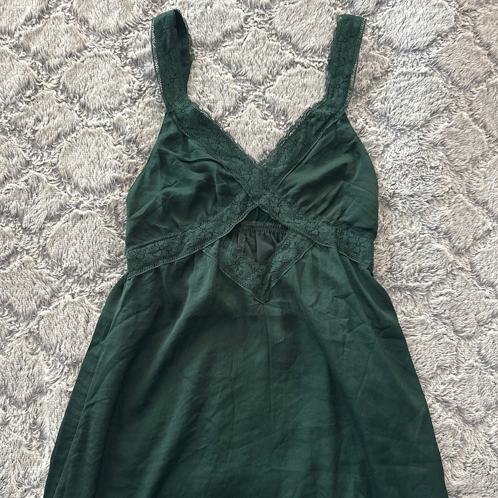 American Eagle Silky Cut-Out lace Mini Dress Green